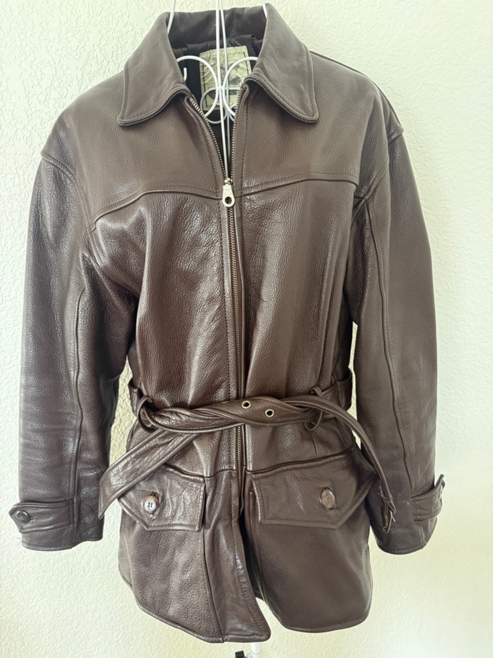 Women's Dark Brown Leather Belted Jacket
